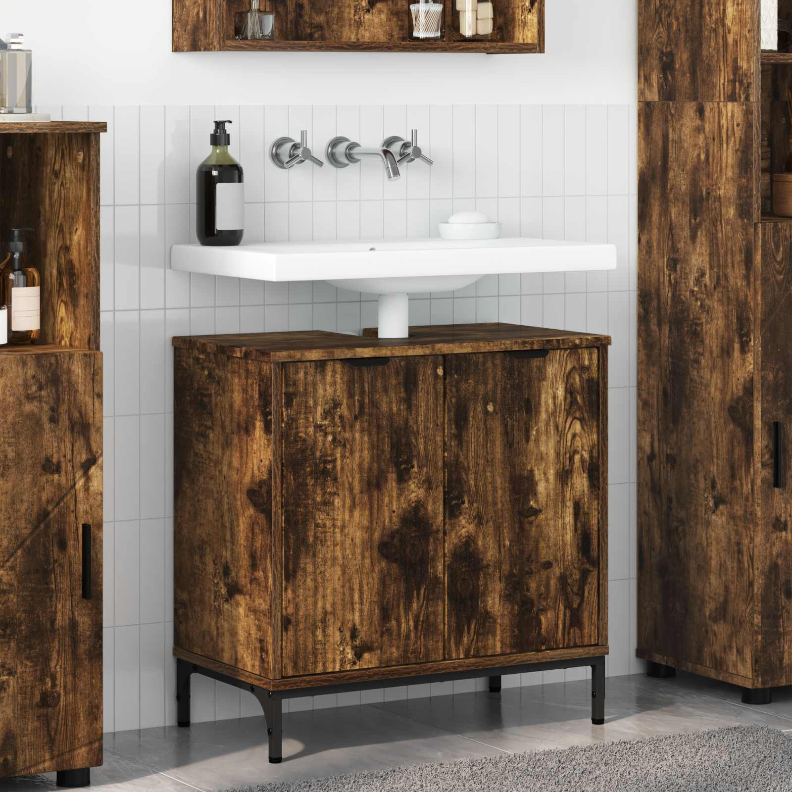 vidaXL Waschbeckenschrank Geräucherte Eiche 60,5 x 33,5 x 61 cm