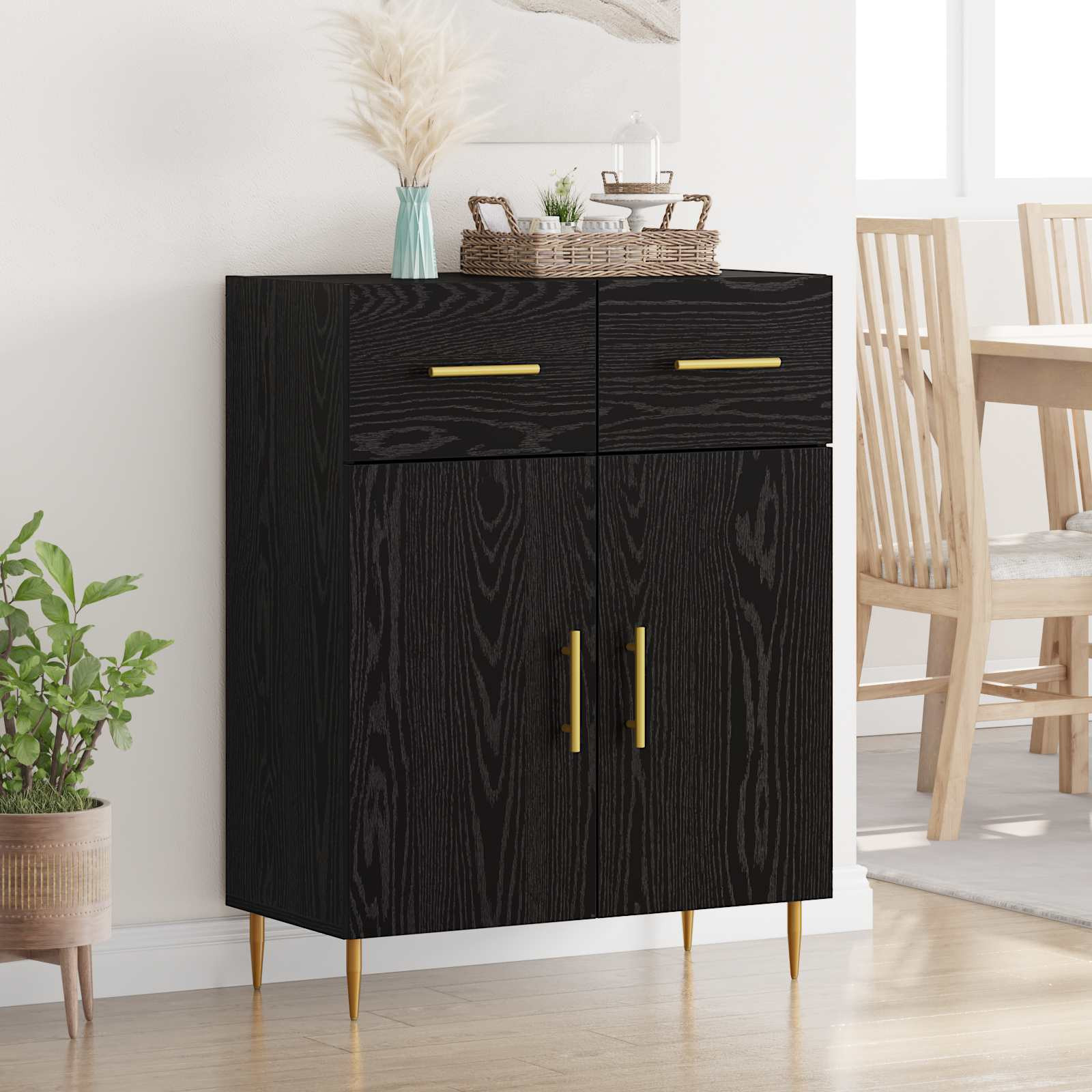 vidaXL Sideboard Schwarz Eichen-Optik 69,5 x 34 x 90 cm Holzwerkstoff