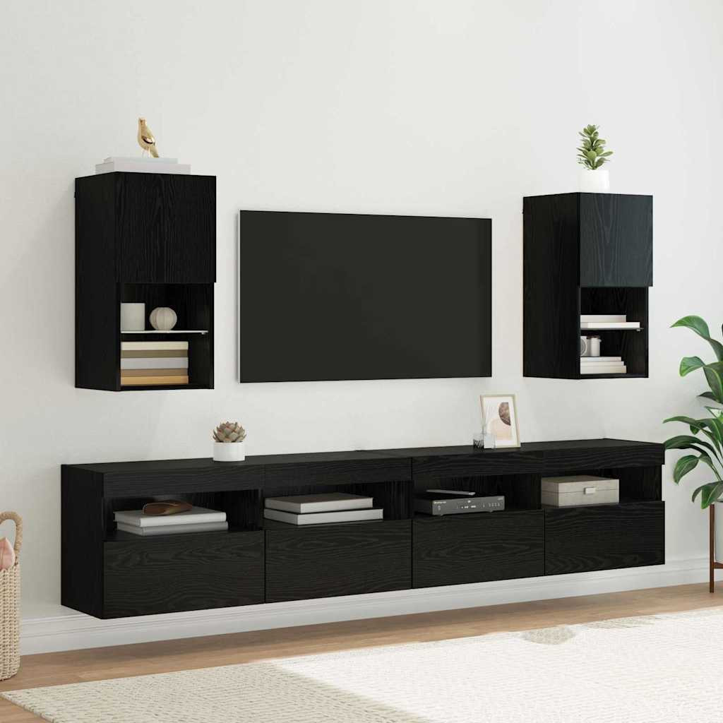 vidaXL Wandmontierte TV-Schränke mit LED 2 pcs Schwarz Eichen-Optik
