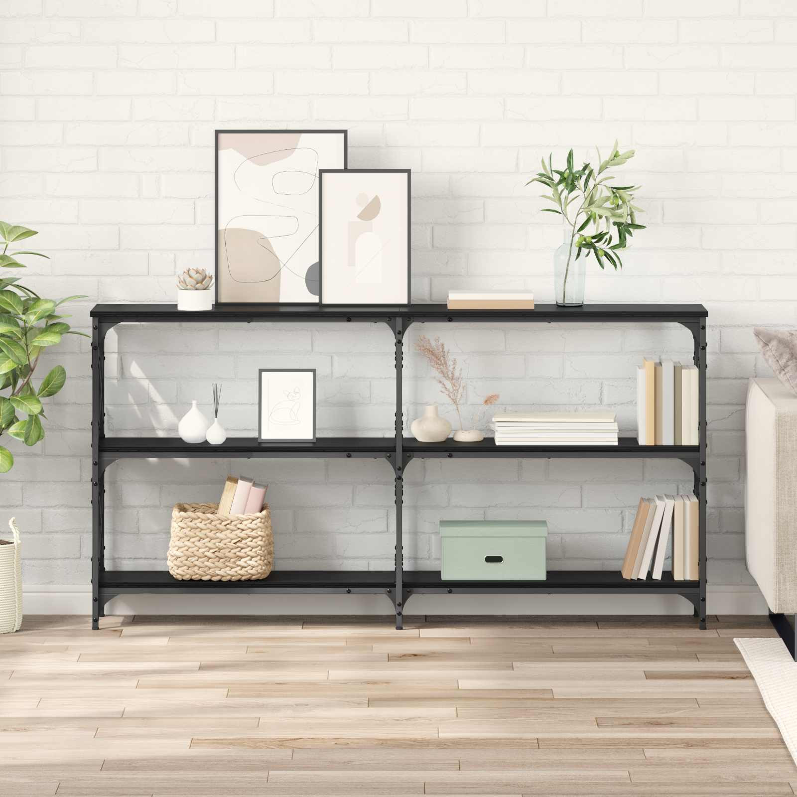 vidaXL Konsolentisch Schwarz Eichen-Optik 156 x 28 x 80,5 cm