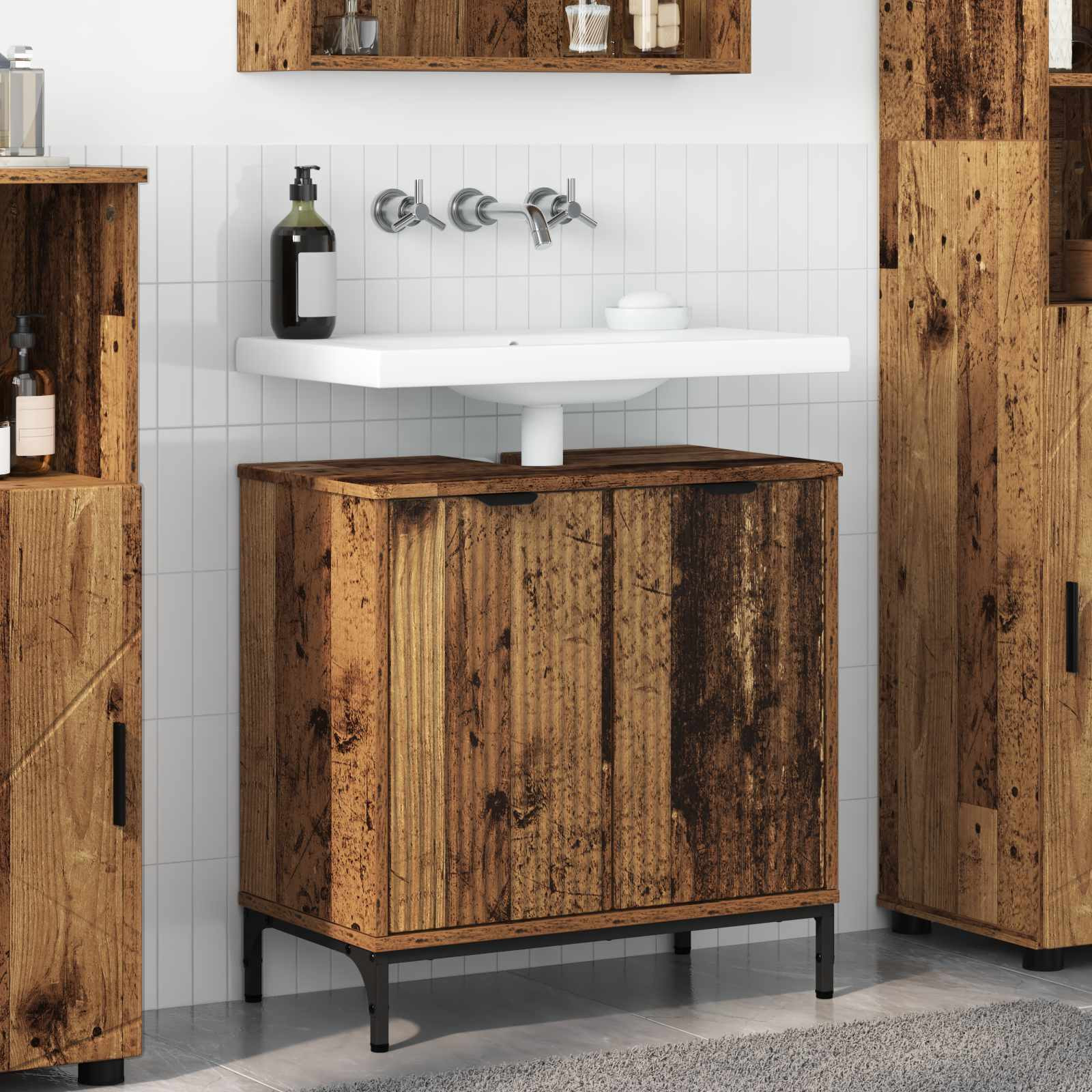 vidaXL Waschbeckenschrank Altholz 60,5 x 33,5 x 61 cm Holzwerkstoff