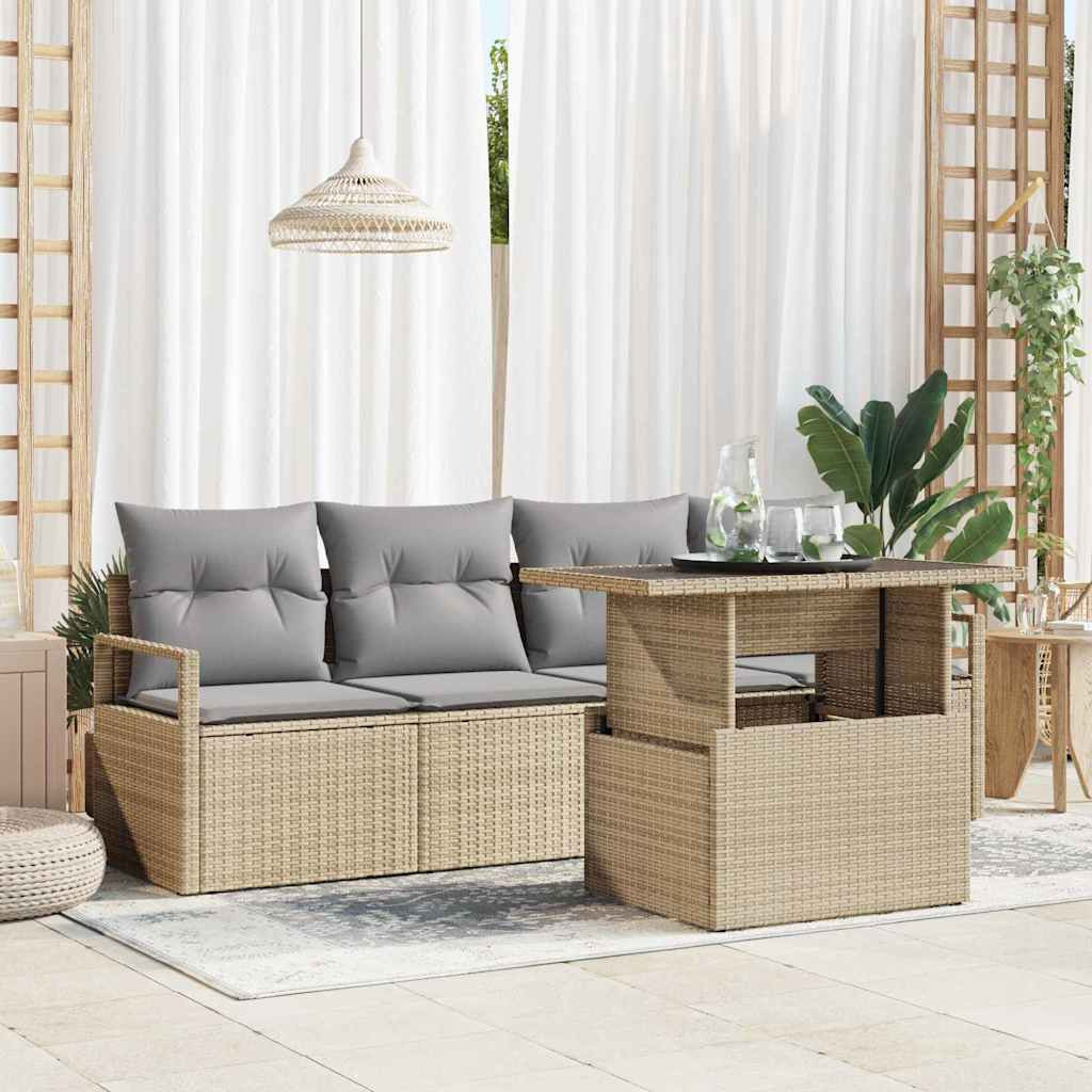 vidaXL Gartensofa-set mit Speicher mit Kissen 5 pcs Beige Poly-Rattan