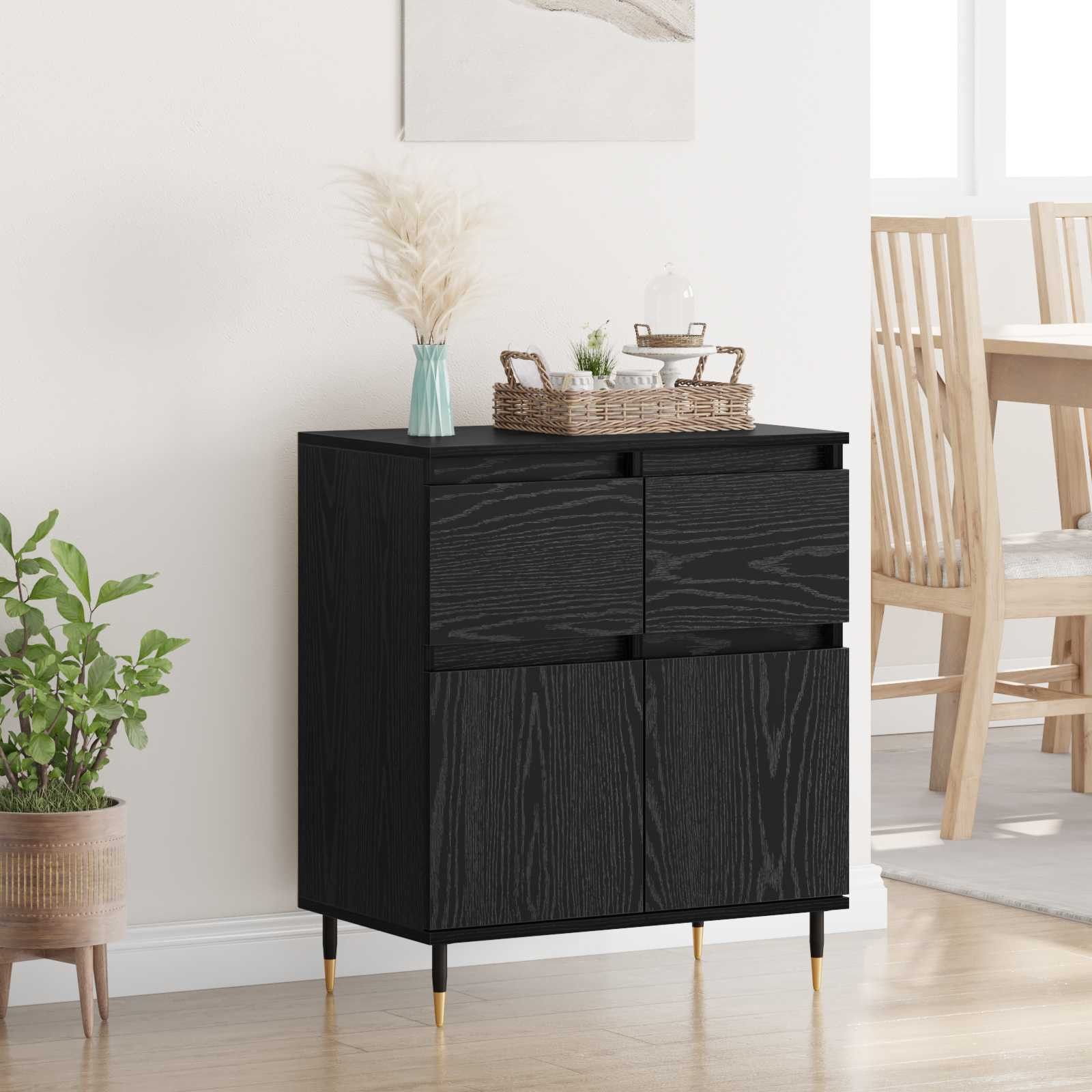 vidaXL Sideboard mit Schubladen Schwarz Eichen-Optik 60 x 35 x 70 cm