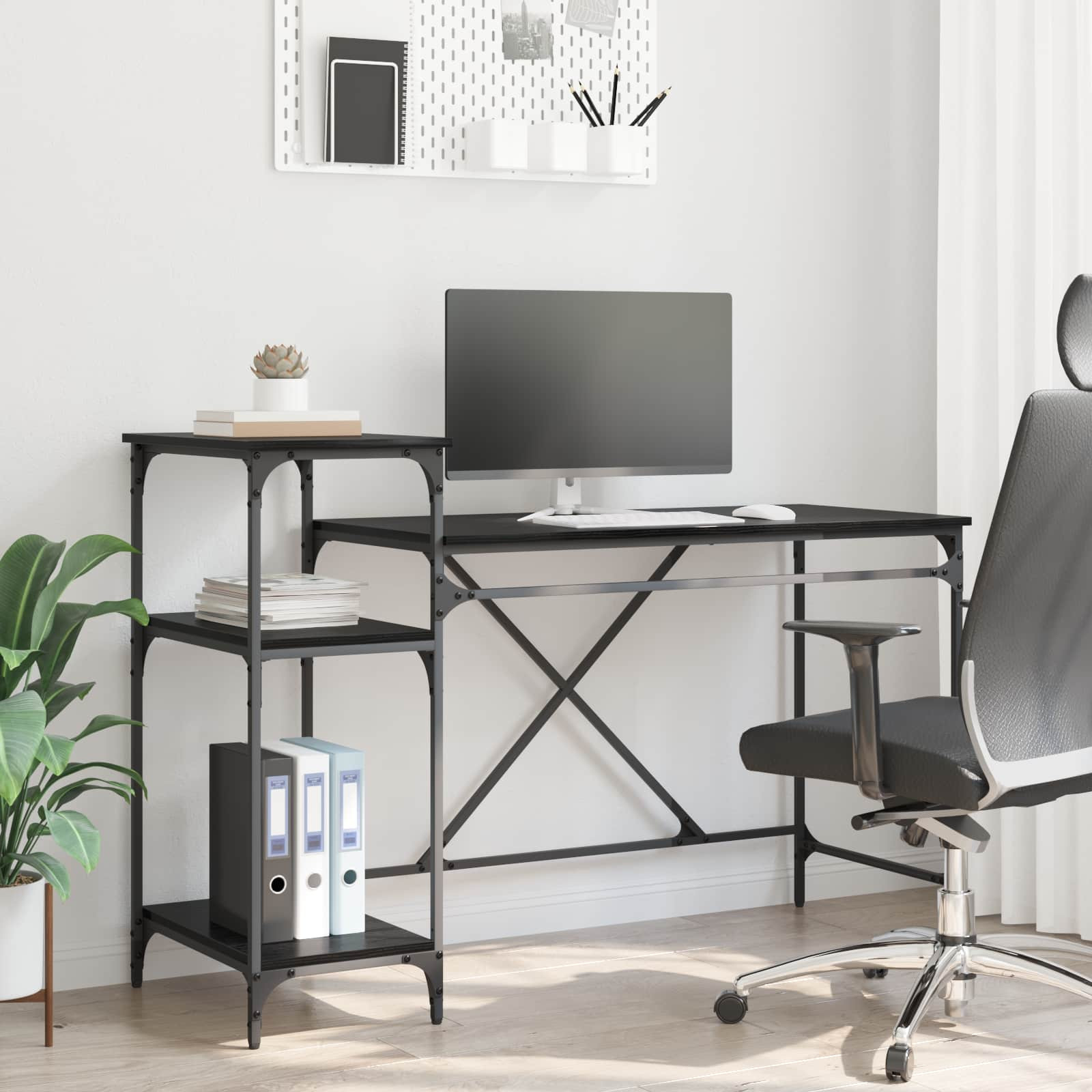 vidaXL Schreibtisch Schwarz Eichen-Optik 135 x 50 x 90 cm