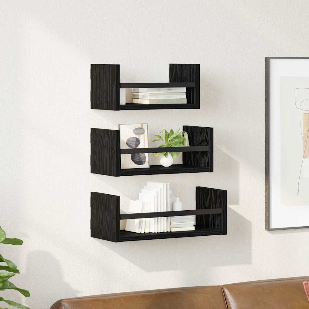 vidaXL Wandregal-Set mit Regal 3 pcs Schwarz Eichen-Optik 40x16x14cm