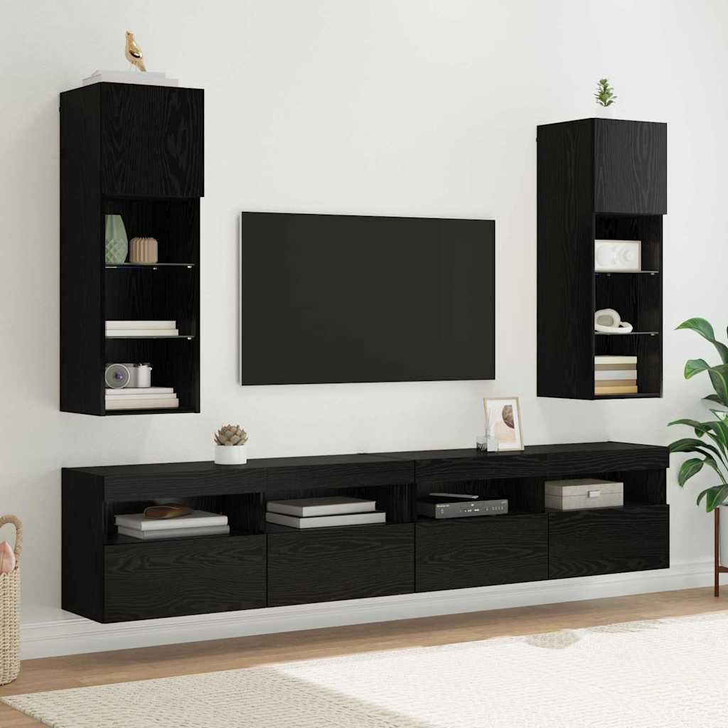 vidaXL Wandmontierte TV-Schränke mit LED 2 pcs Schwarz Eichen-Optik
