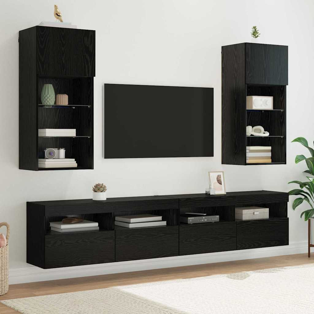 vidaXL Wandmontierte TV-Schränke mit LED 2 pcs Schwarz Eichen-Optik