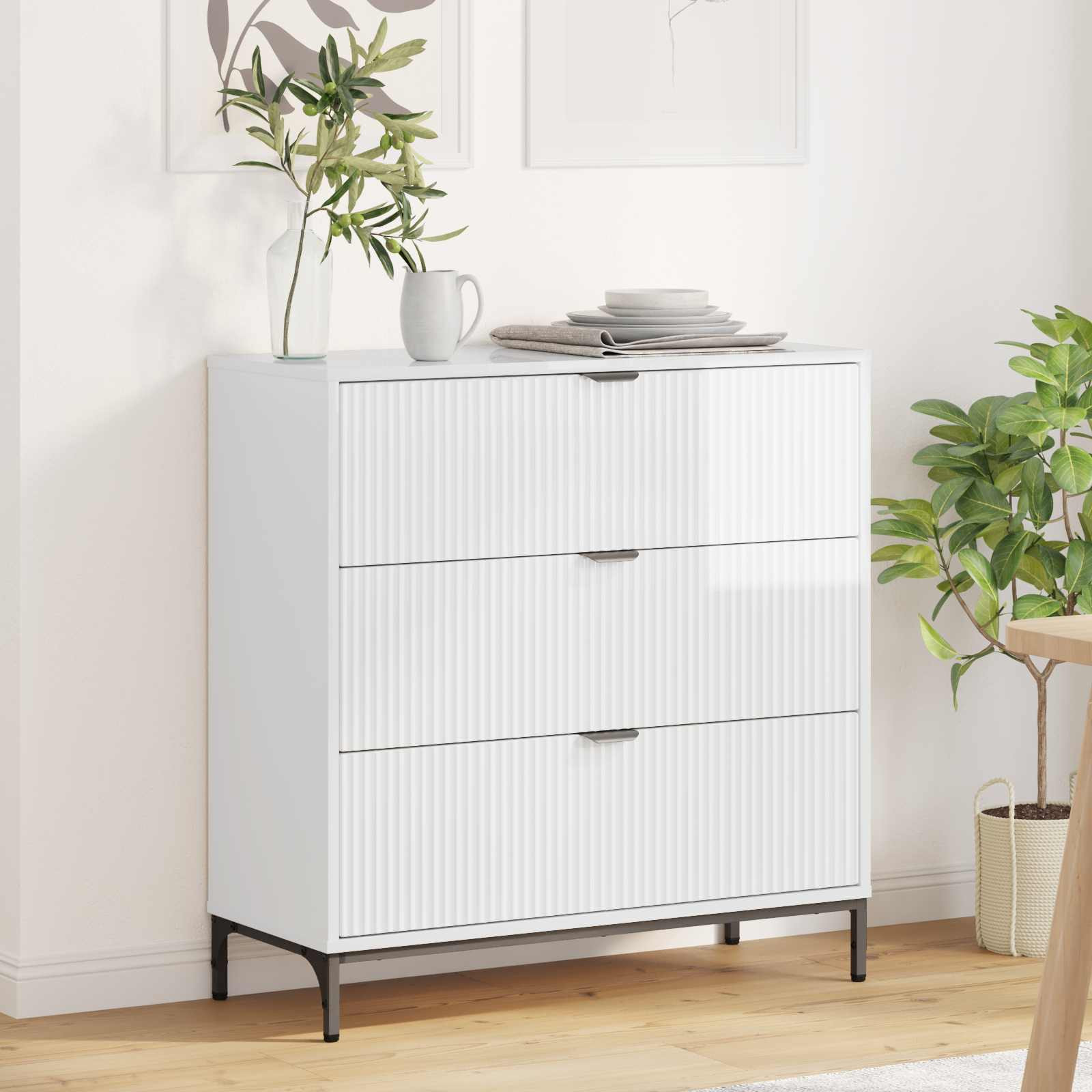 vidaXL Sideboard Hochglanz Weiß 79,5 x 33 x 82 cm Holzwerkstoff