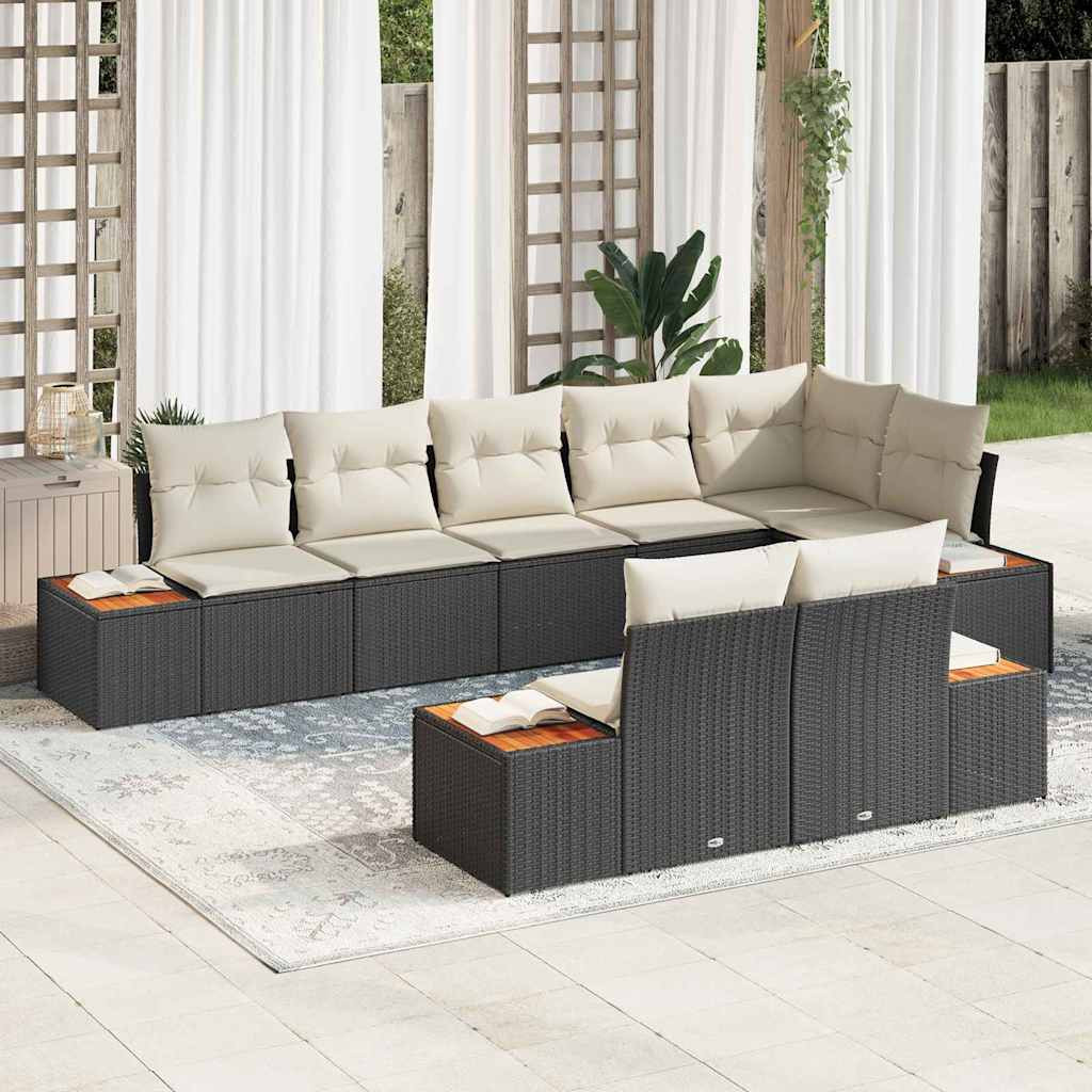vidaXL Gartensofa-set mit Kissen 8 pcs Schwarz Poly Rattan