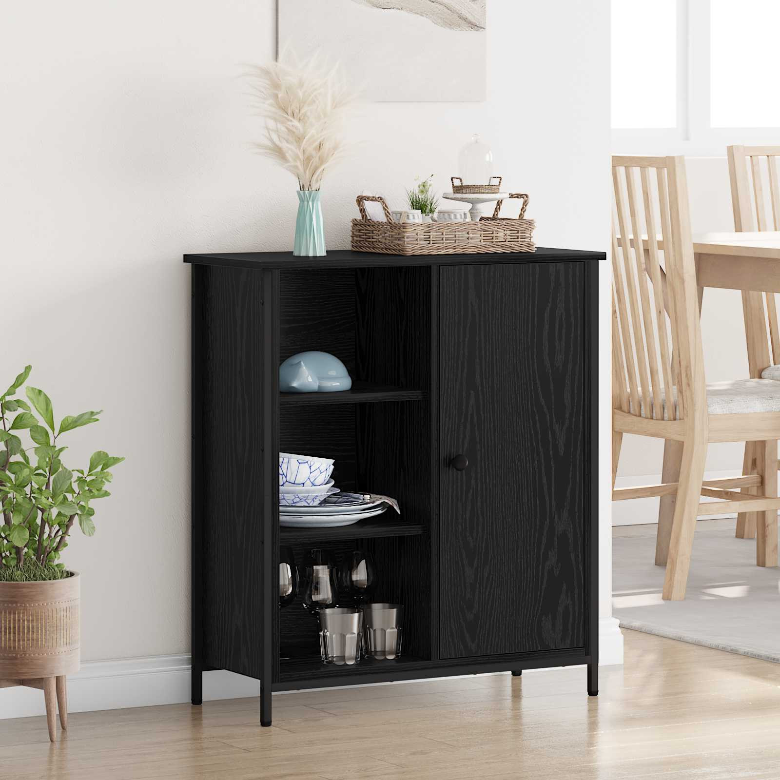 vidaXL Sideboard Schwarz Eichen-Optik 70 x 30 x 80 cm Holzwerkstoff