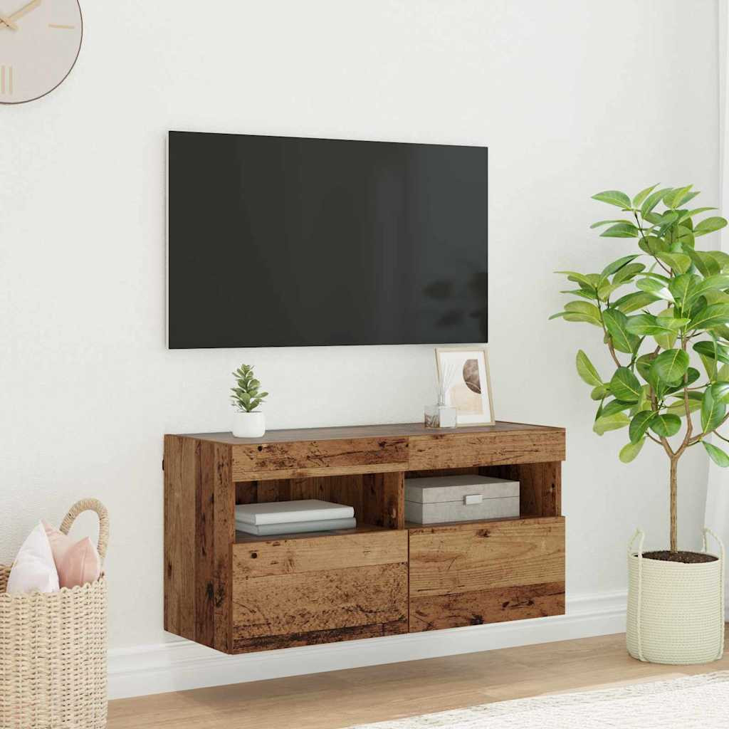 vidaXL TV-Wandschrank mit LED Altholz 80 x 30 x 40 cm Holzwerkstoff