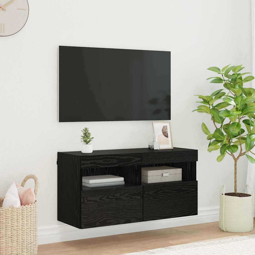 vidaXL TV-Wandschrank mit LED Schwarz Eichen-Optik 80 x 30 x 40 cm