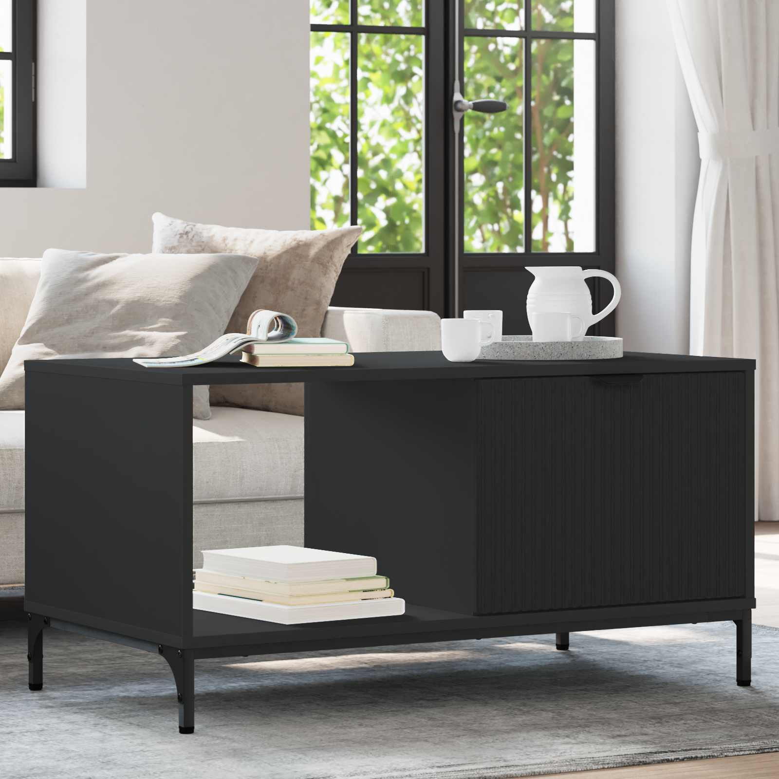 vidaXL Couchtisch Schwarz Eichen-Optik 90 x 49 x 46 cm Holzwerkstoff