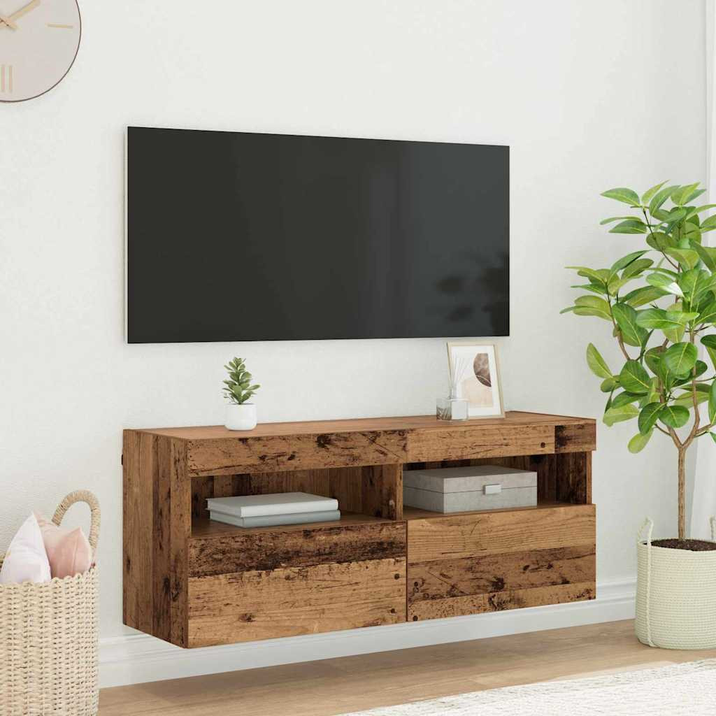 vidaXL TV-Wandschrank mit LED Altholz 100 x 30 x 40 cm Holzwerkstoff