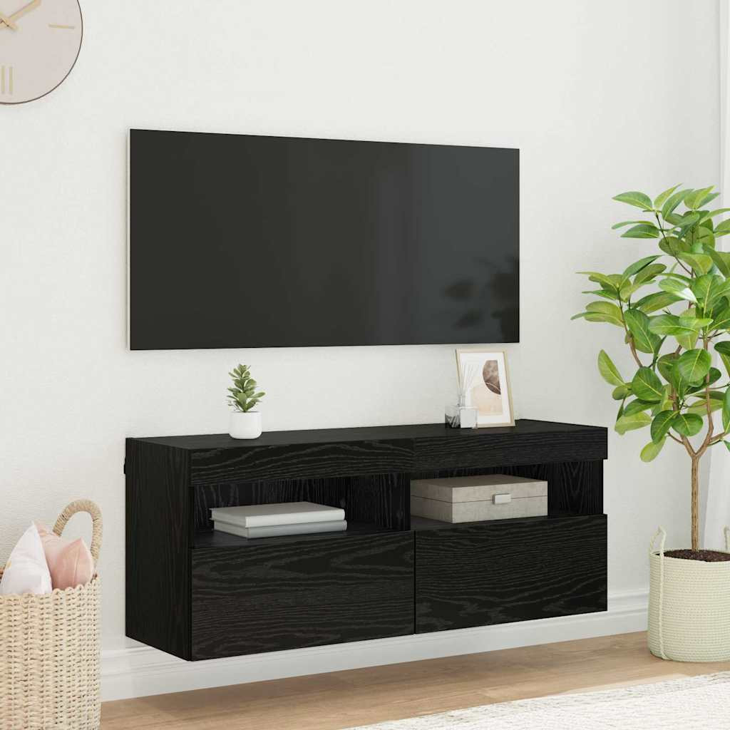 vidaXL TV-Wandschrank mit LED Schwarz Eichen-Optik 100 x 30 x 40 cm
