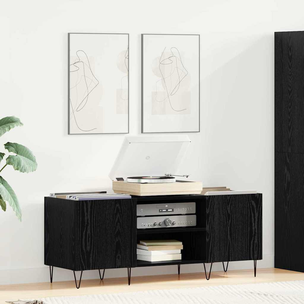 vidaXL Schallplattenschrank Schwarz Eichen-Optik 121 x 38 x 48 cm