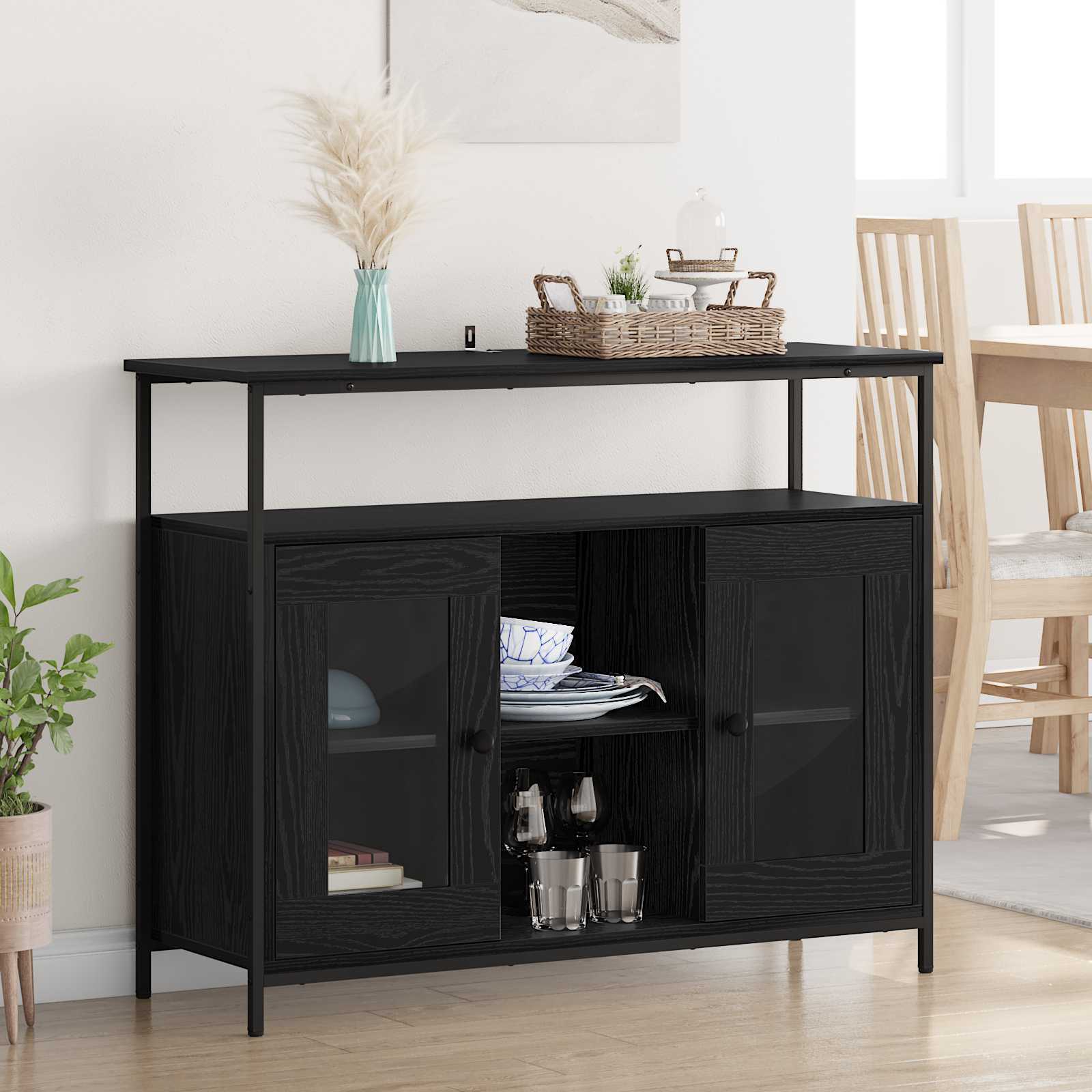vidaXL Sideboard Schwarz Eichen-Optik 100 x 35 x 80 cm Holzwerkstoff