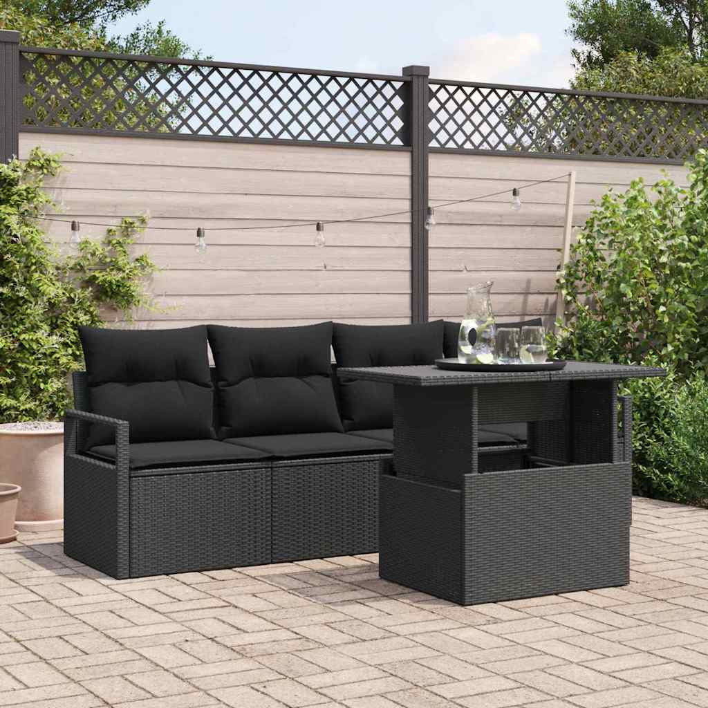 vidaXL Gartensofa-set mit Speicher 5 pcs Schwarz Poly-Rattan