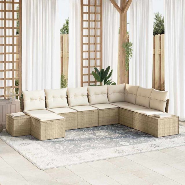 vidaXL Gartensofa-set mit Kissen 8 pcs Beige Poly-Rattan