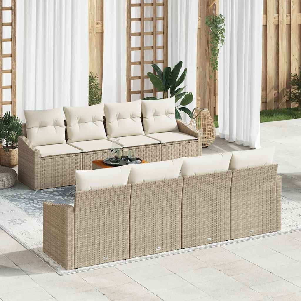 vidaXL Gartensofa-set mit Kissen 9 pcs Beige Poly-Rattan