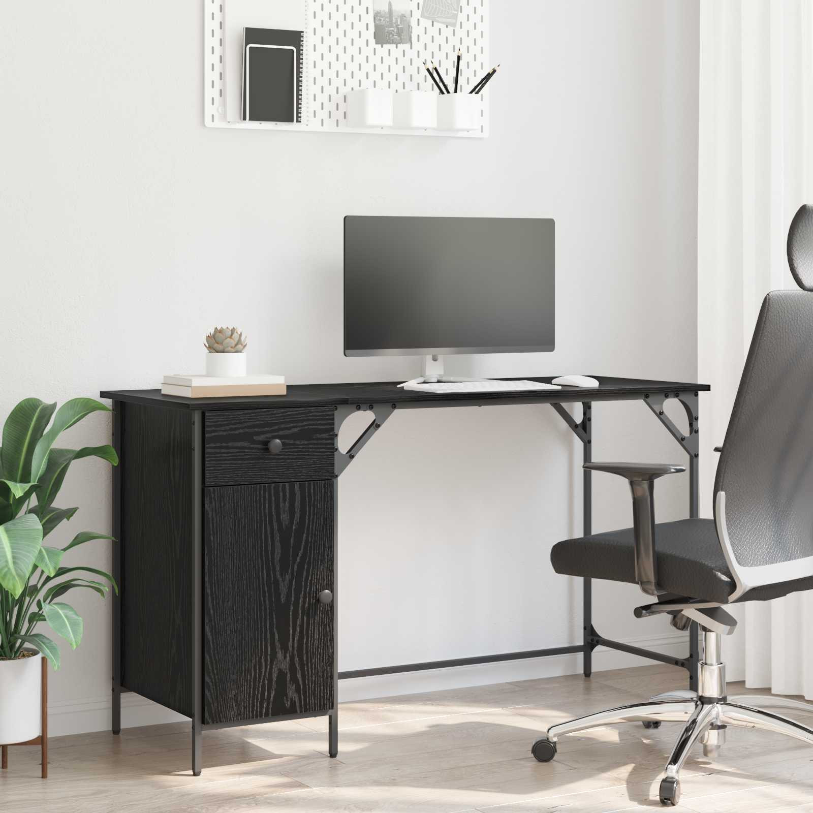 vidaXL Computertisch Schwarz Eichen-Optik 131 x 48 x 75 cm