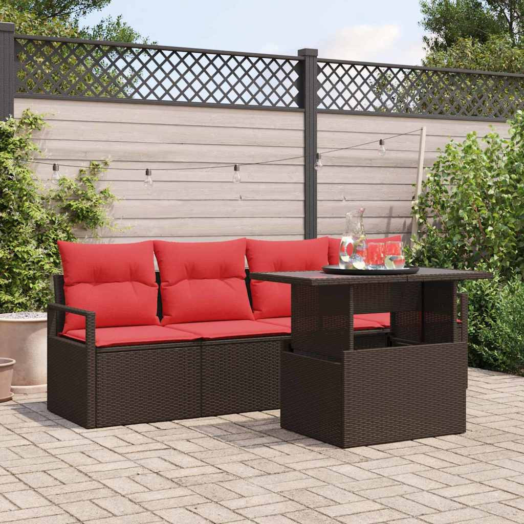 vidaXL Gartensofa-set mit Speicher 5 pcs Braun und Rot Poly-Rattan