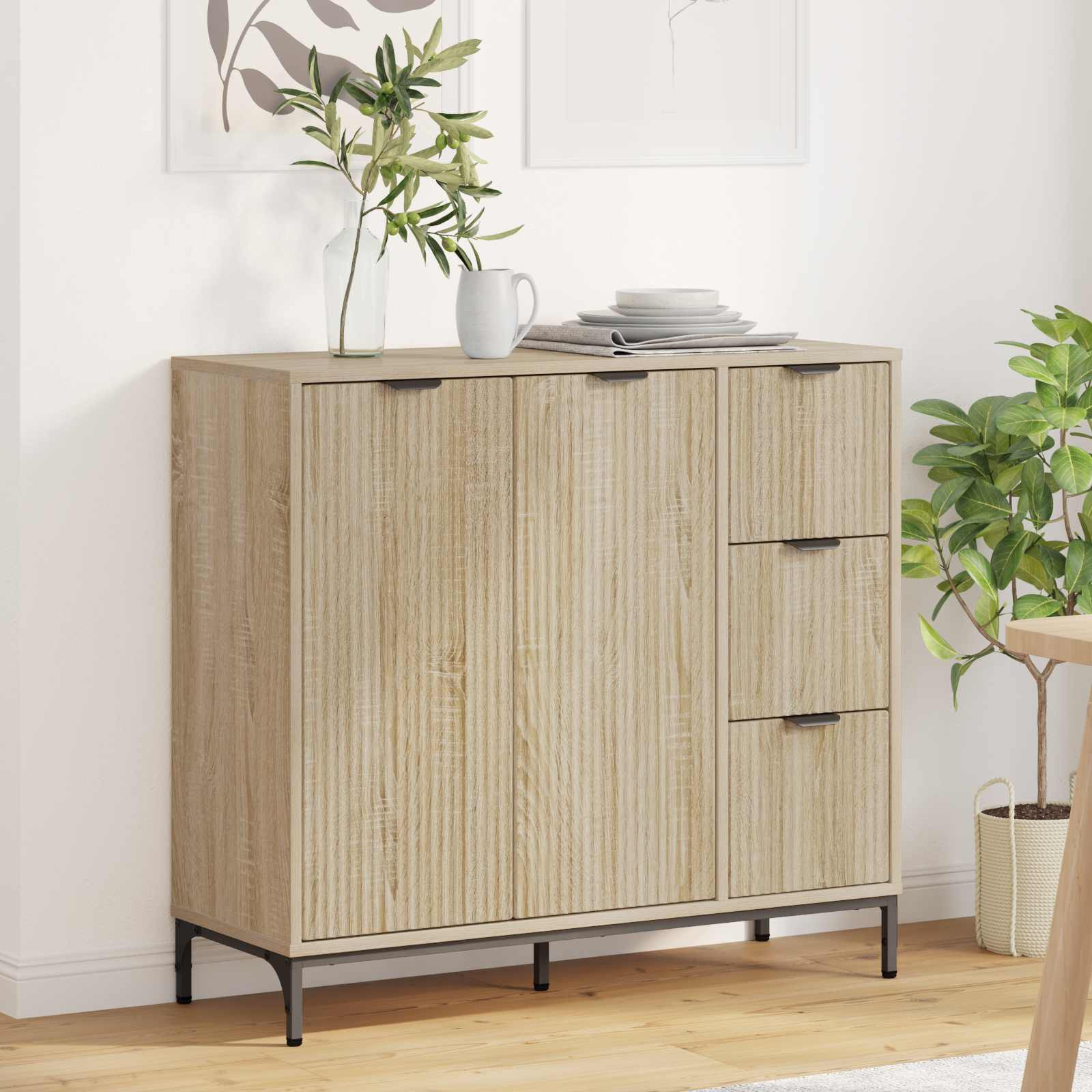 vidaXL Sideboard Sonoma-Eiche 89,5 x 33 x 82 cm Holzwerkstoff