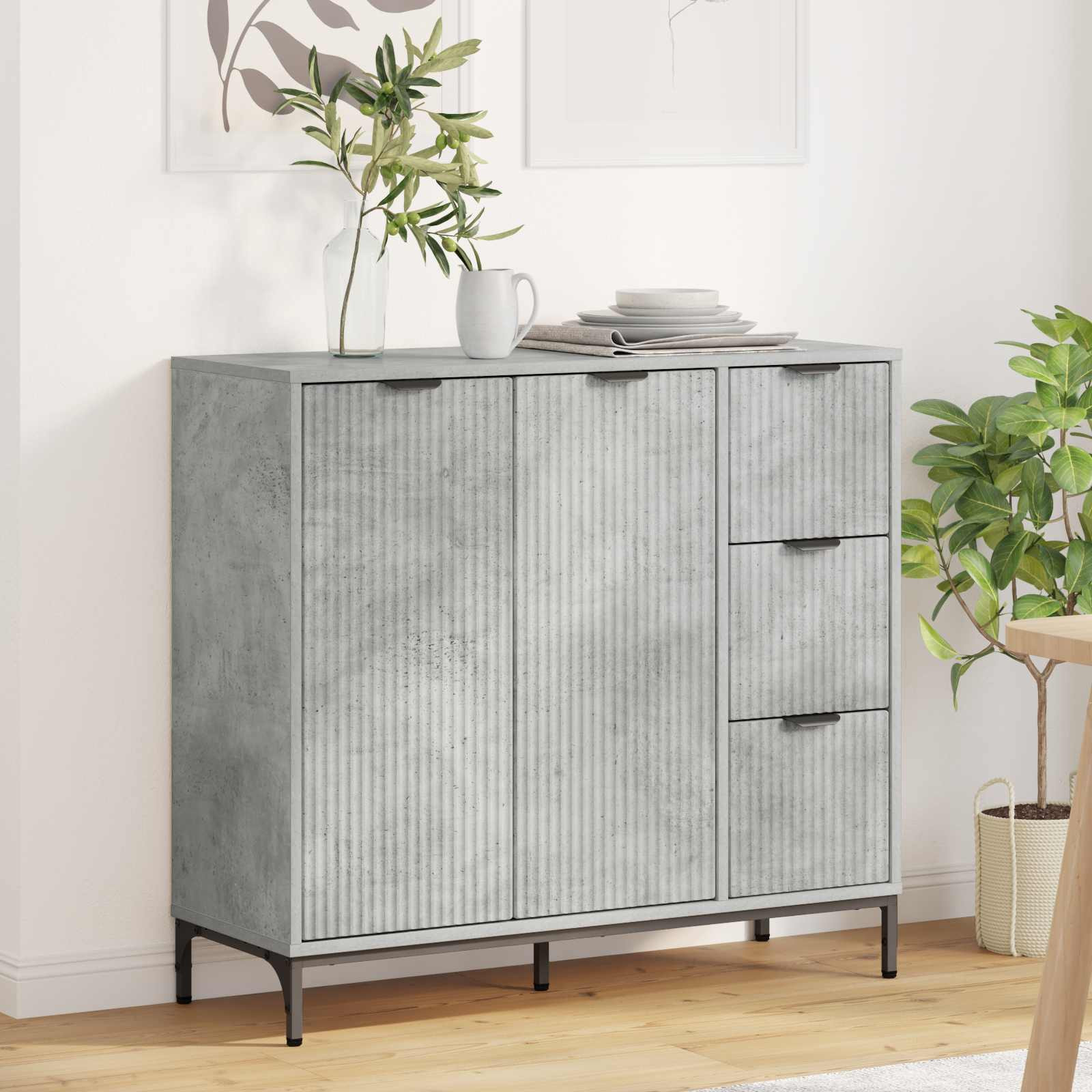 vidaXL Sideboard Beton Grau 89,5 x 33 x 82 cm Holzwerkstoff