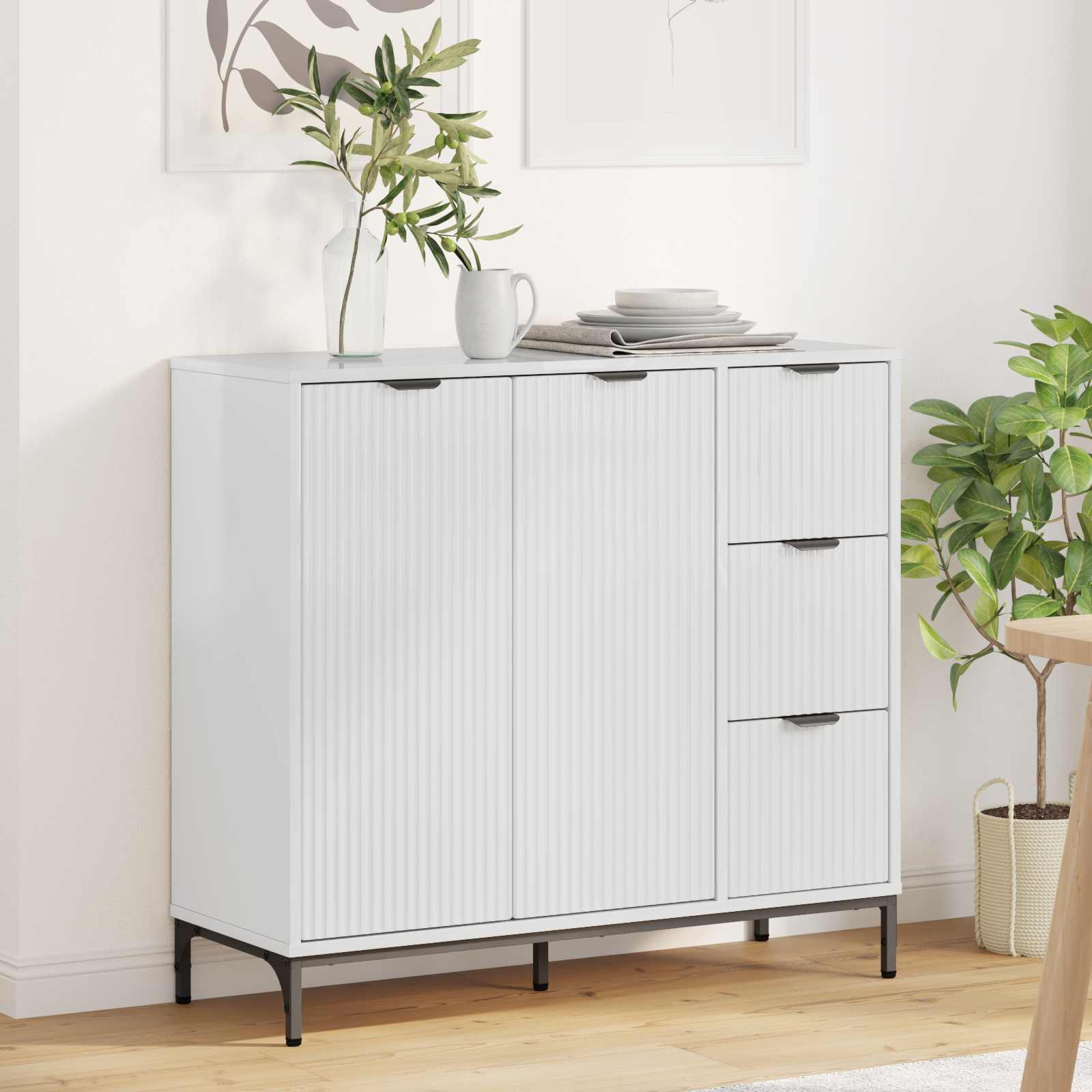 vidaXL Sideboard Hochglanz Weiß 89,5 x 33 x 82 cm Holzwerkstoff