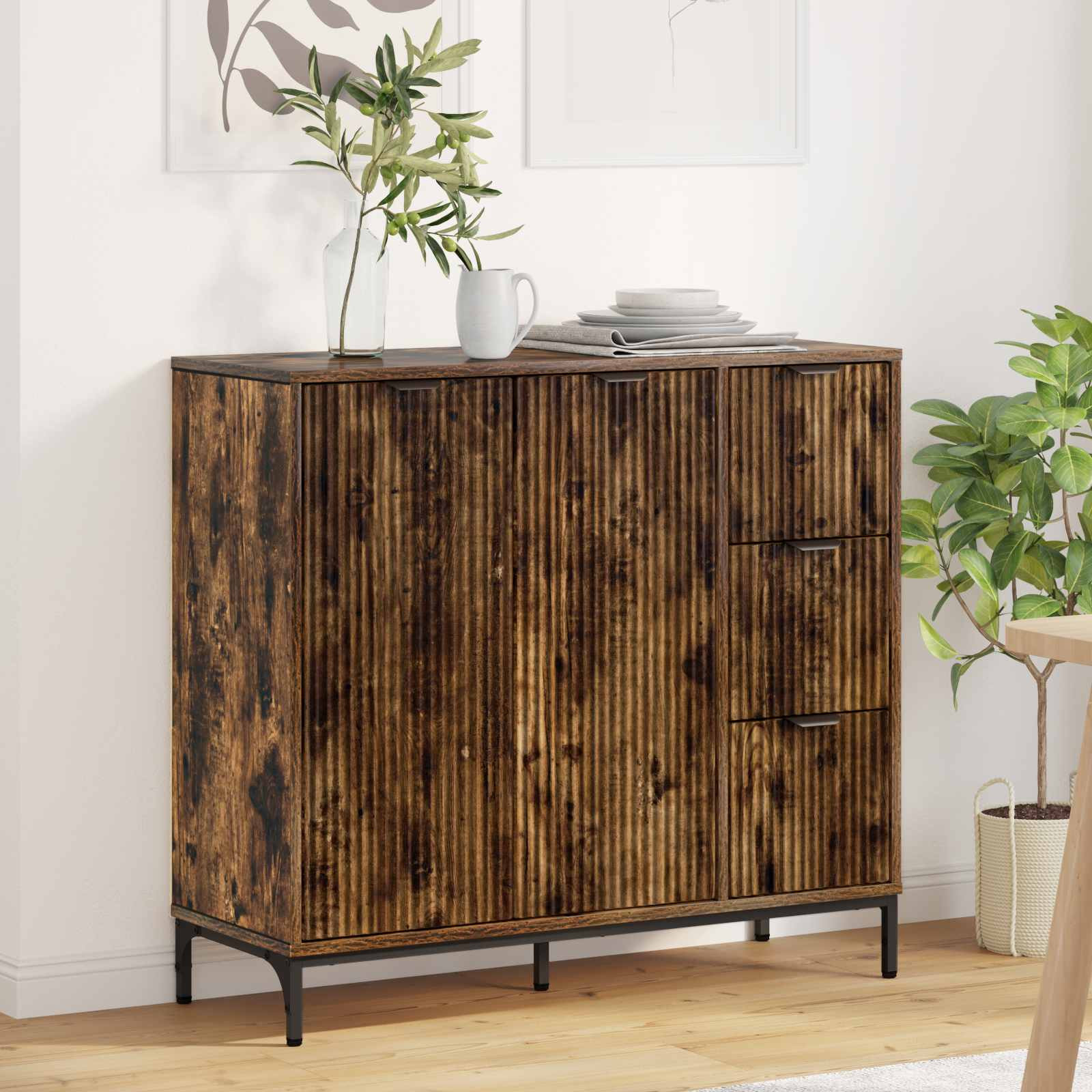 vidaXL Sideboard Geräucherte Eiche 89,5 x 33 x 82 cm Holzwerkstoff