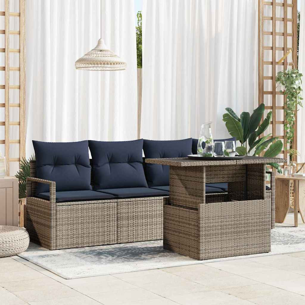vidaXL Gartensofa-set mit Speicher mit Kissen 5 pcs Grau Poly-Rattan