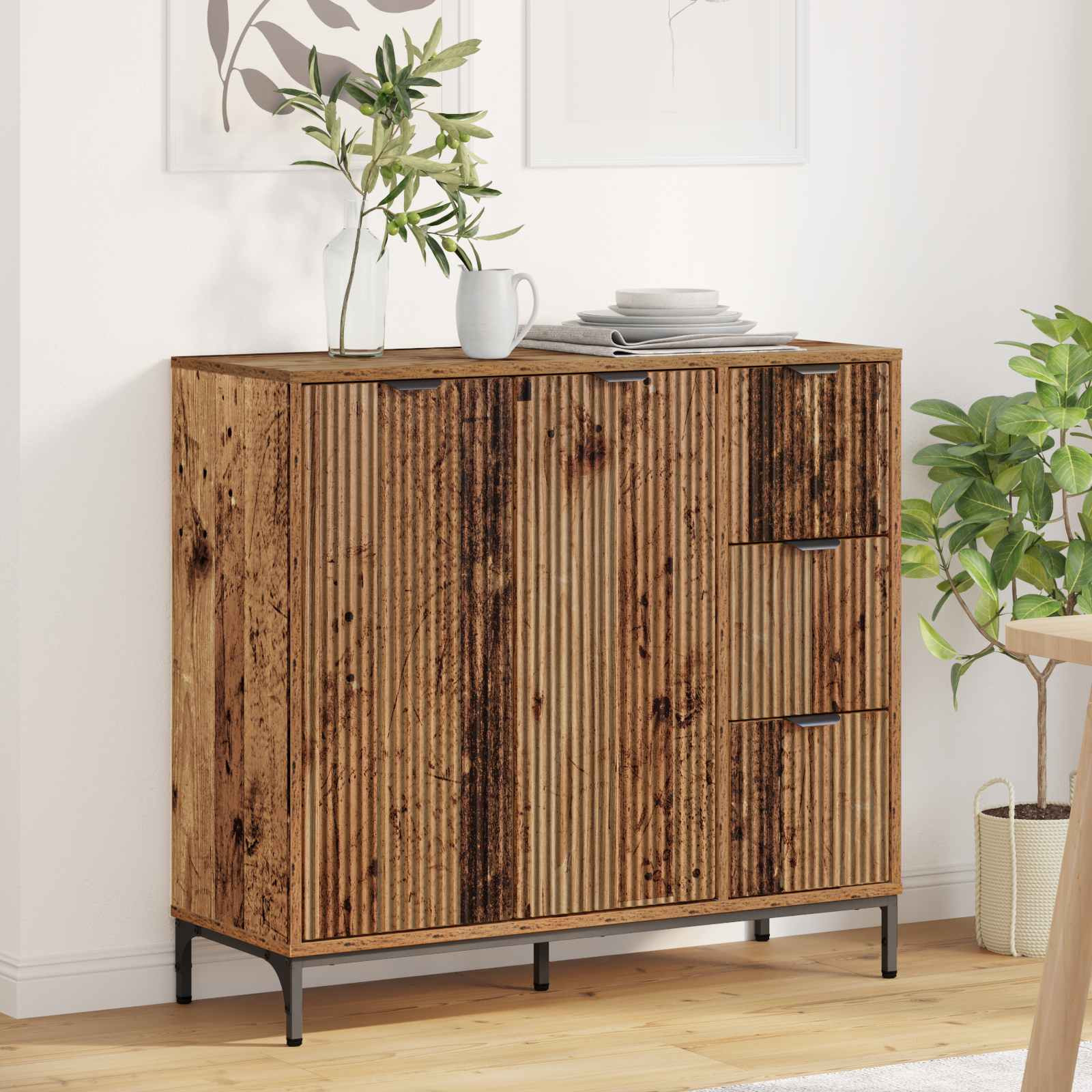 vidaXL Sideboard Altholz 89,5 x 33 x 82 cm Holzwerkstoff