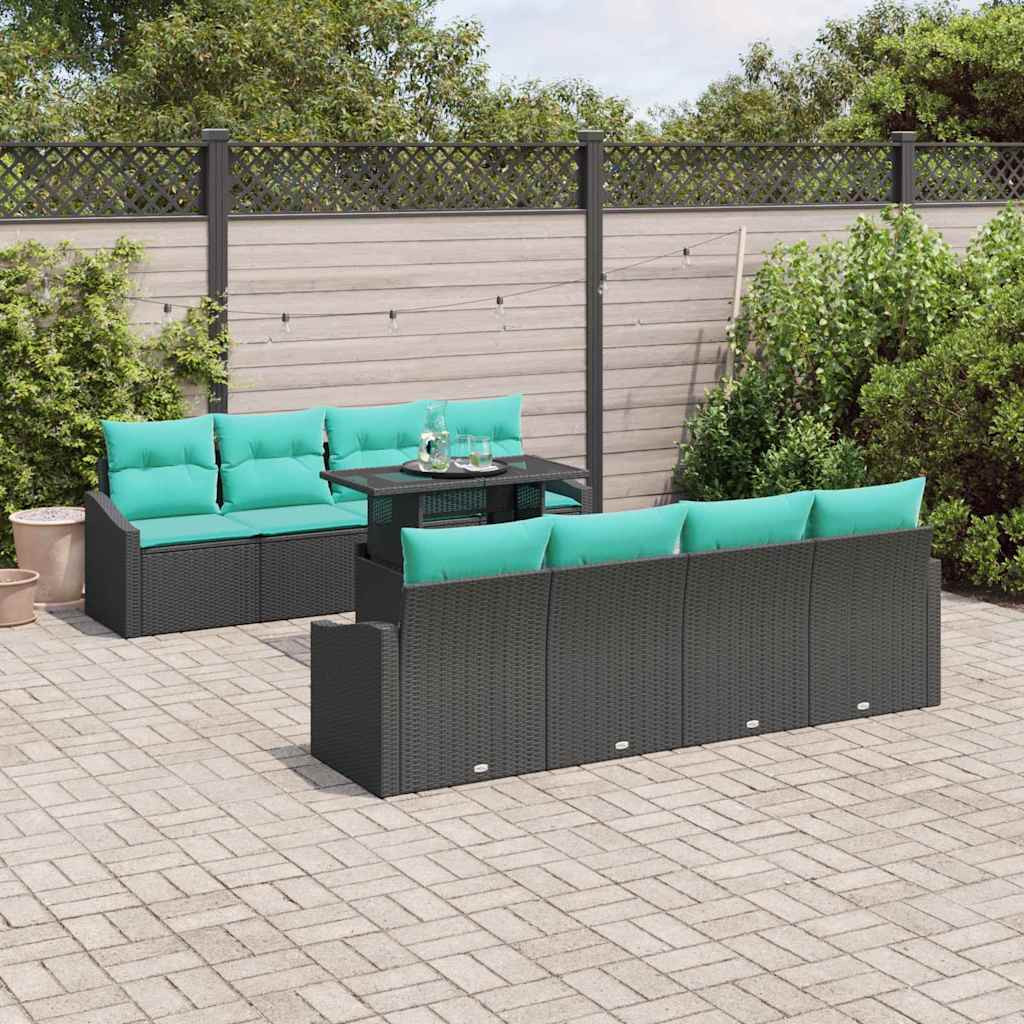 vidaXL Gartensofa-set mit Kissen 7 pcs Schwarz und Blau Poly-Rattan