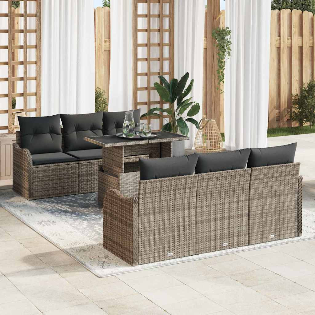 vidaXL Gartensofa-set mit Kissen 7 pcs Grau Poly-Rattan