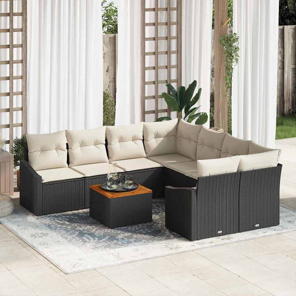 vidaXL Gartensofa-set mit Kissen 9 pcs Schwarz Poly-Rattan