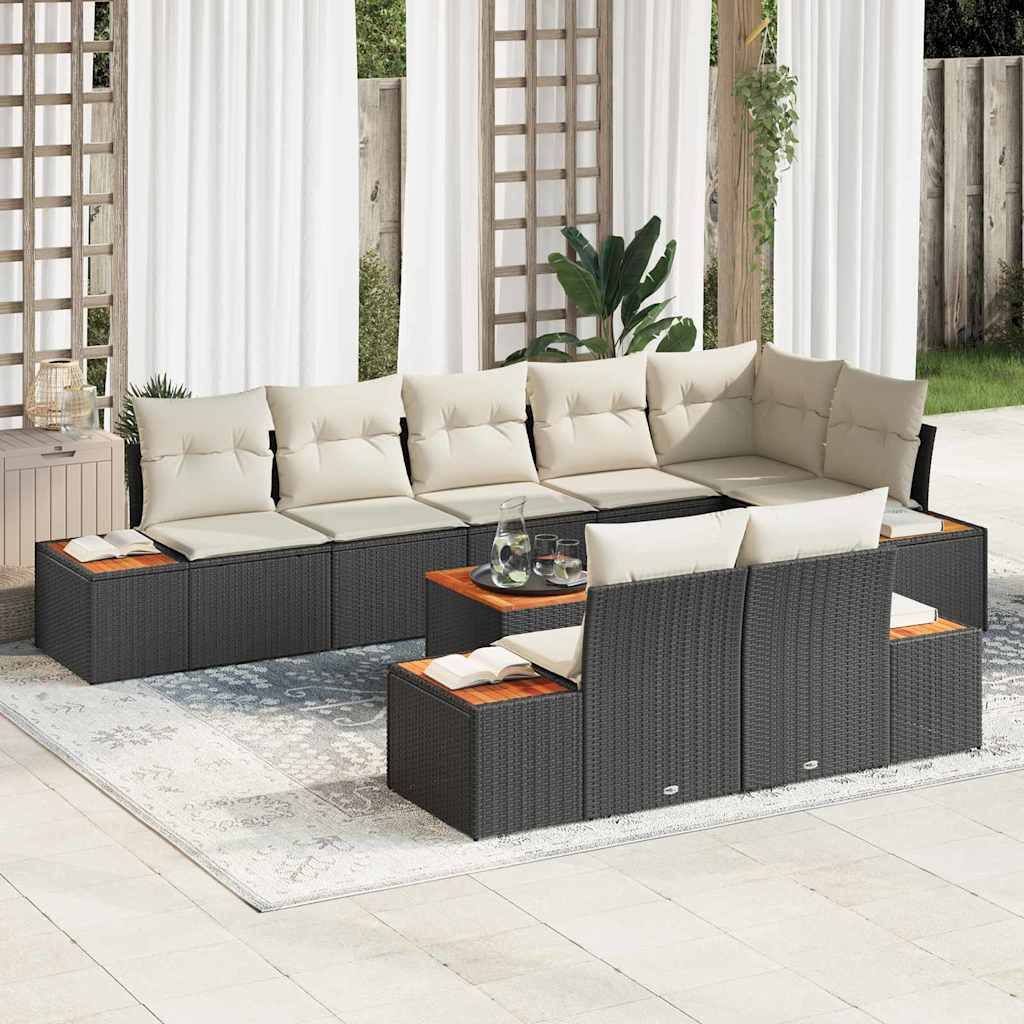 vidaXL Gartensofa-set mit Kissen 9 pcs Schwarz Poly Rattan