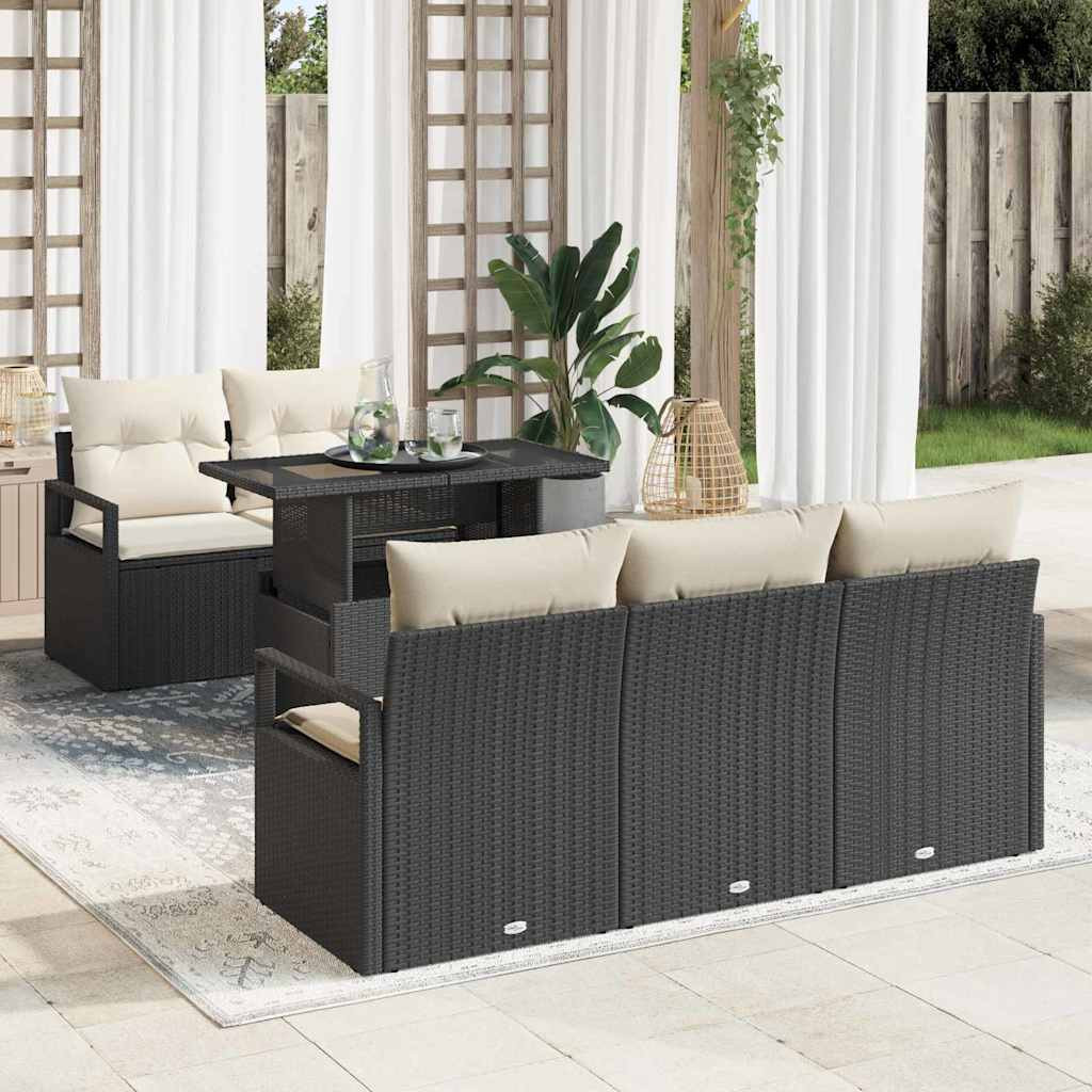 vidaXL Gartensofa-set mit Speicher 6 pcs Schwarz Poly-Rattan