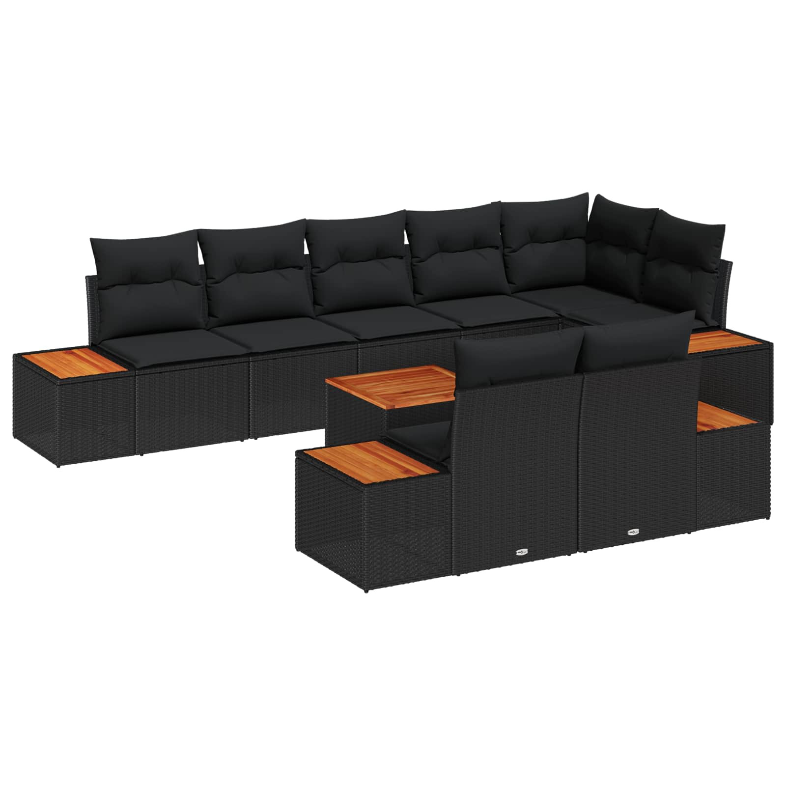 vidaXL Gartensofa-set mit Kissen 9 pcs Schwarz Poly Rattan
