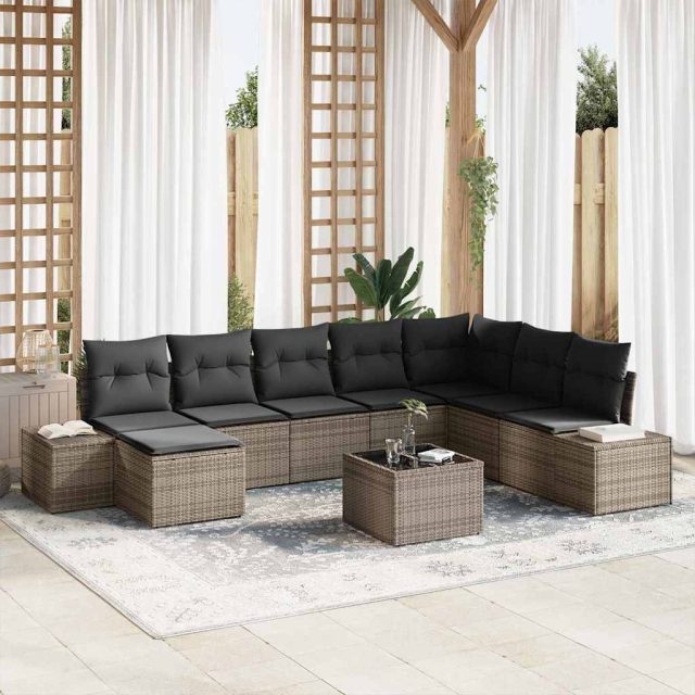vidaXL Gartensofa-set mit Kissen 9 pcs Hellgrau Poly-Rattan