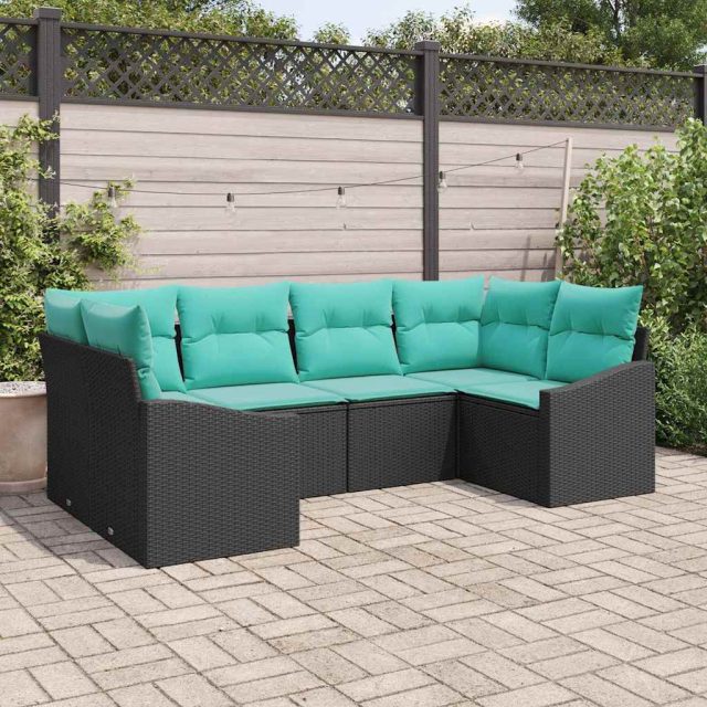 vidaXL Sofa Set mit Kissen 6 pcs Schwarz Poly-Rattan
