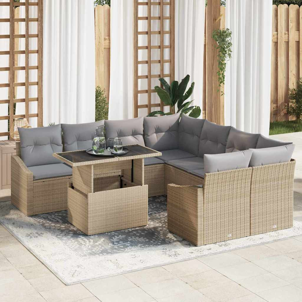 vidaXL Gartensofa-set mit Kissen 9 pcs Beige und Hellgrau Poly-Rattan