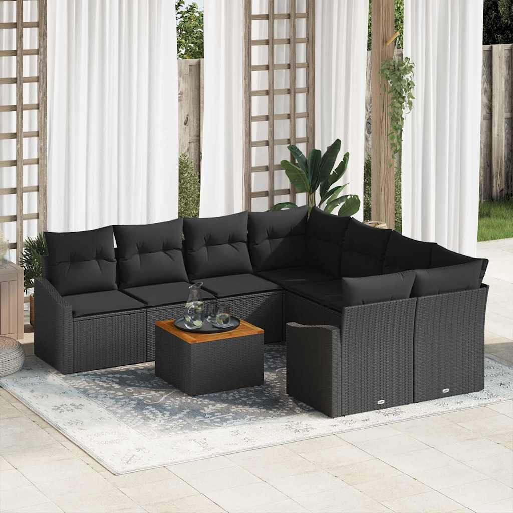 vidaXL Gartensofa-set mit Kissen 9 pcs Schwarz Poly-Rattan