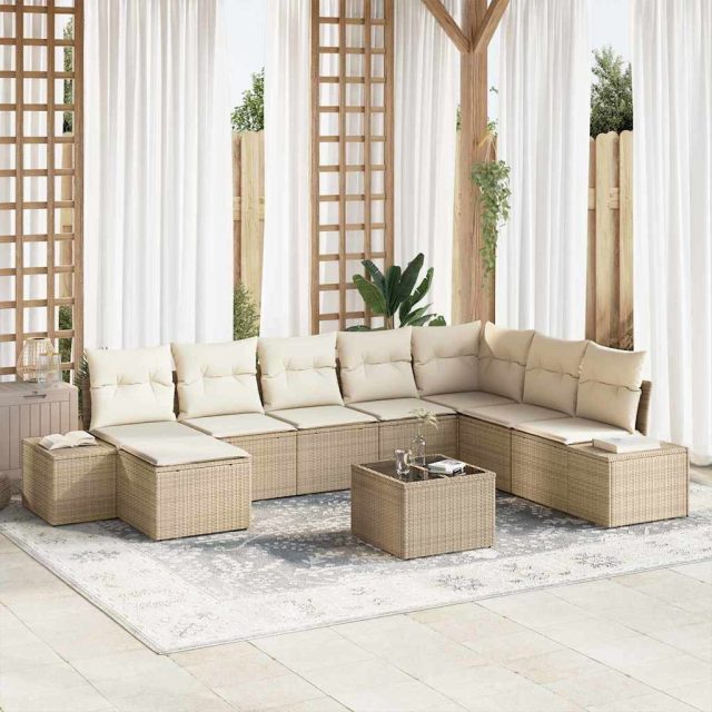 vidaXL Gartensofa-set mit Kissen 9 pcs Beige Poly-Rattan