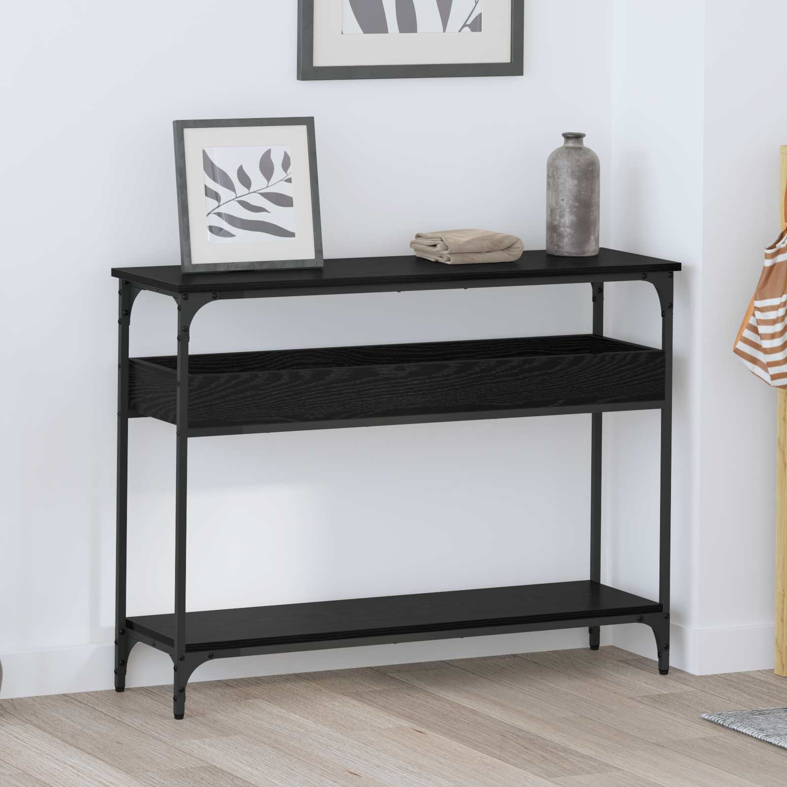 vidaXL Konsolentisch mit Regal Schwarz Eichen-Optik 100 x 29 x 75 cm