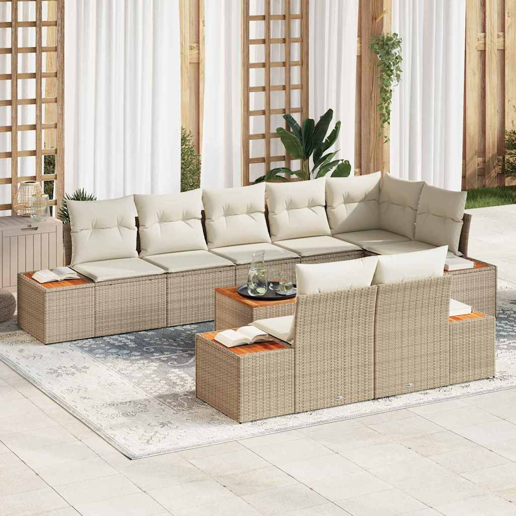 vidaXL Gartensofa-set mit Kissen 9 pcs Beige Poly Rattan
