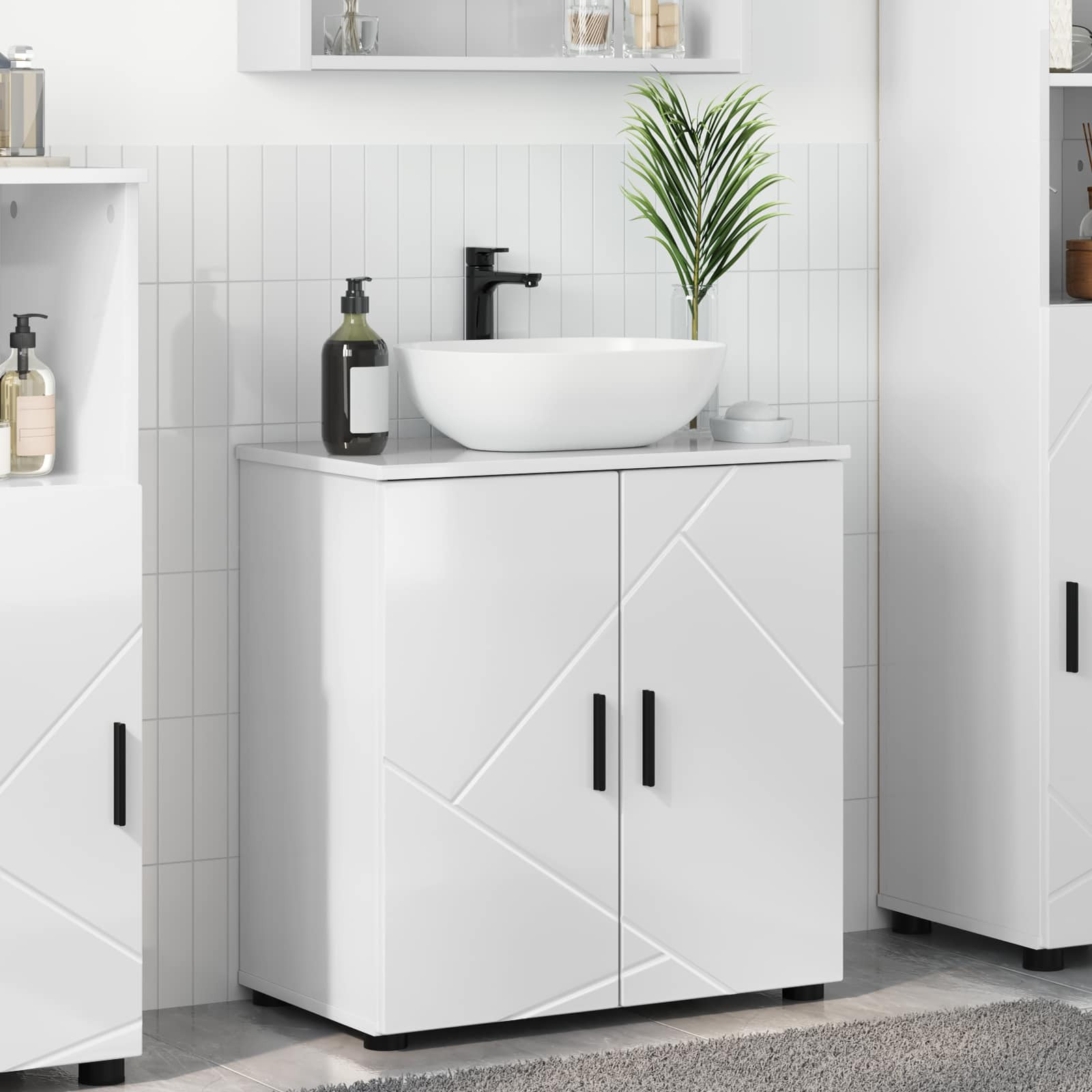 vidaXL Badezimmerschrank mit Speicher Hochglanz Weiß 61 x 35 x 64 cm