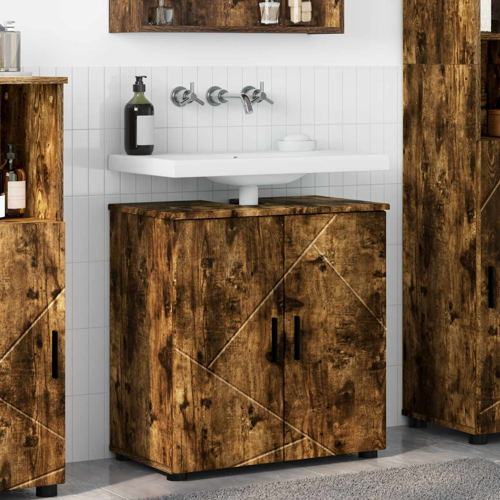 vidaXL Badezimmerschrank mit Tür Geräucherte Eiche 61 x 35 x 64 cm