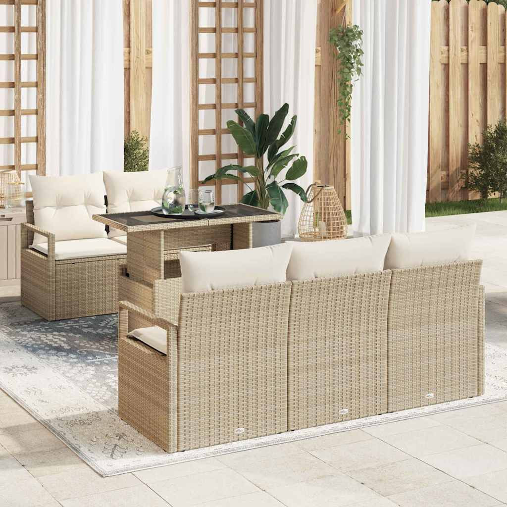 vidaXL Gartensofa-set mit Speicher 6 pcs Beige und Creme Poly-Rattan