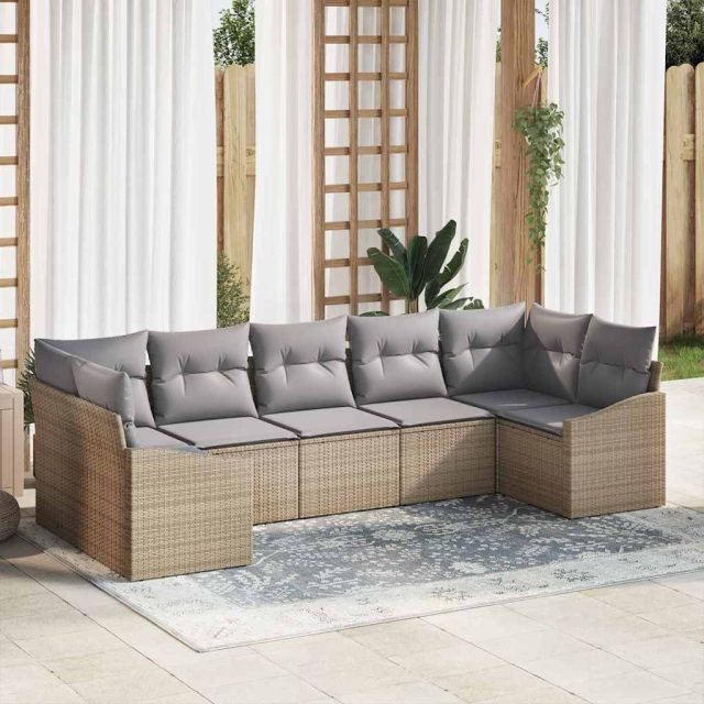 vidaXL Sofa Set mit Kissen 7 pcs Beige Poly Rattan