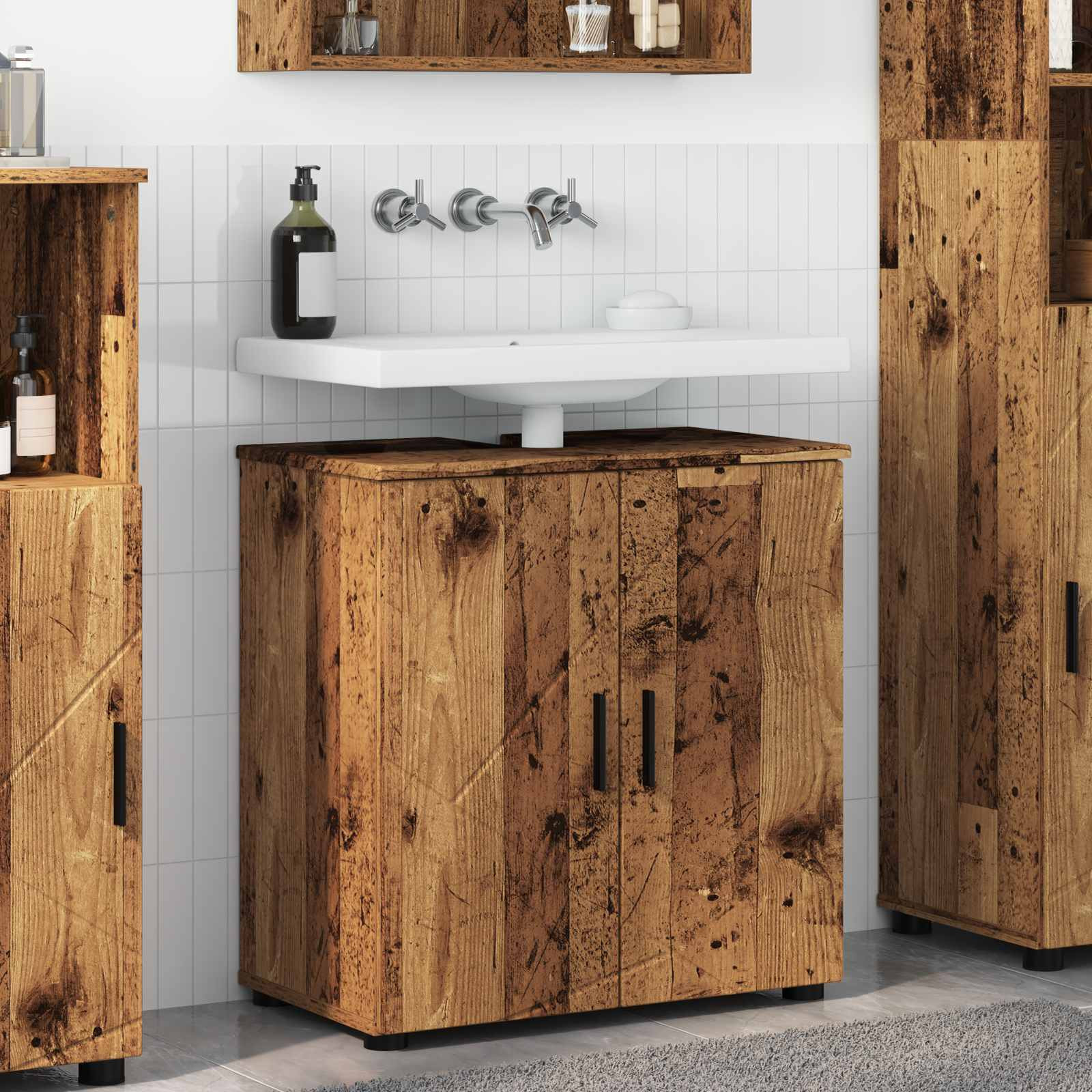 vidaXL Badezimmerschrank mit Speicher mit Tür Altholz 61 x 35 x 64 cm